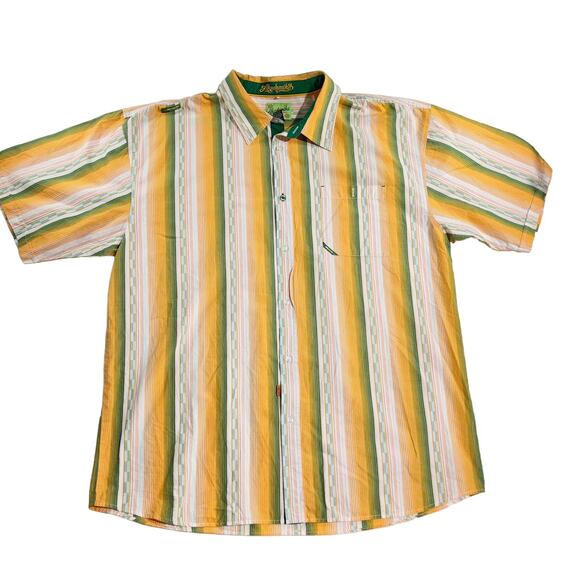 Akademiks Button Shirt Men's 3XL Green Yellow Stripe 90's Cool Cotton Jeanius - Picture 1 of 11